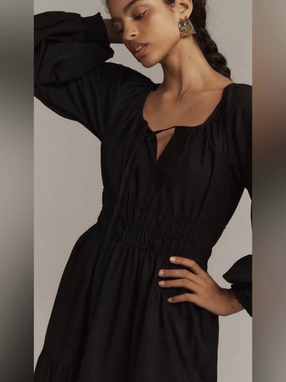 Anthropologie Somerset Black Maxi Dress Puff-Sleeved Edition Cotton XS - Picture 3 of 7